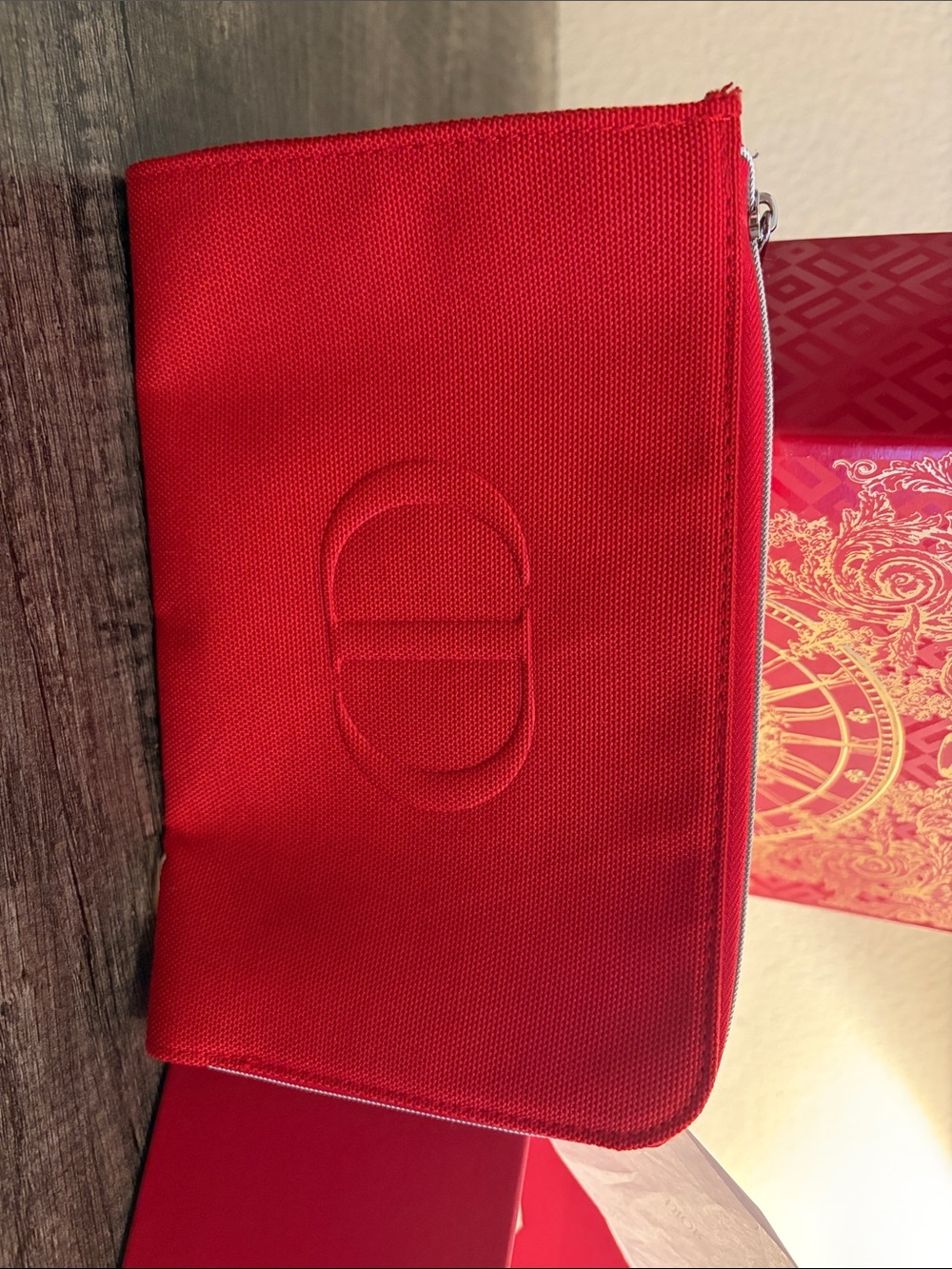 Christian Dior Red Embossed Logo Canvas Bag with Chinese New Year Dior box
